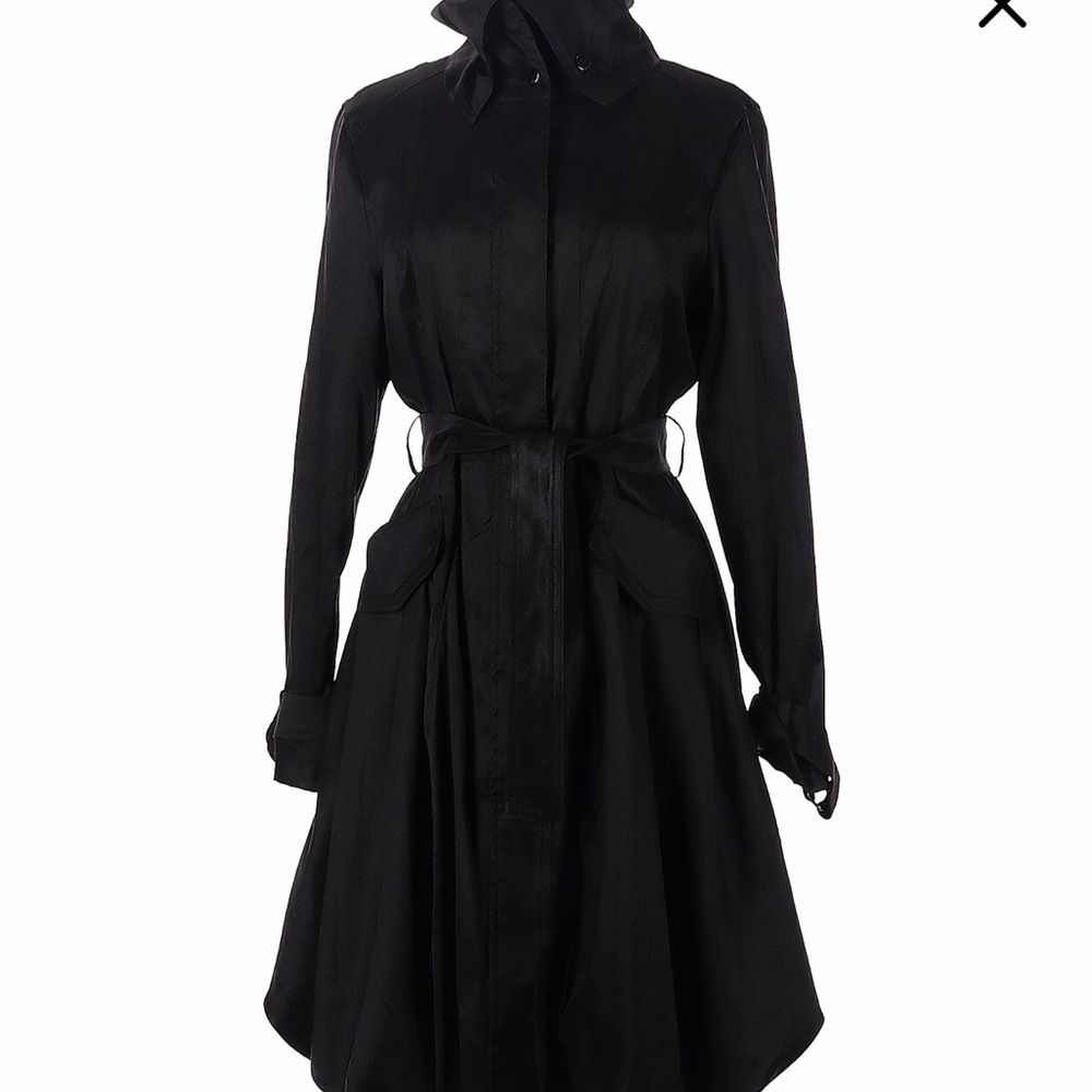 Black Cowl Neck Trench Coat with Slit